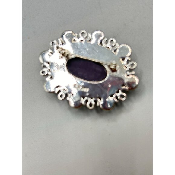 Signed MONET Pin Brooch Purple Tones Faceted Cabochons Silver Tone Setting - Picture 6 of 12